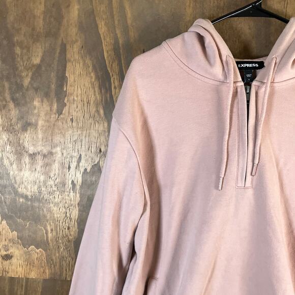 Express Womens Sweatshirt Light Pink Pullover 1/4 Zip Hoodie Stretch Large - Picture 4 of 12